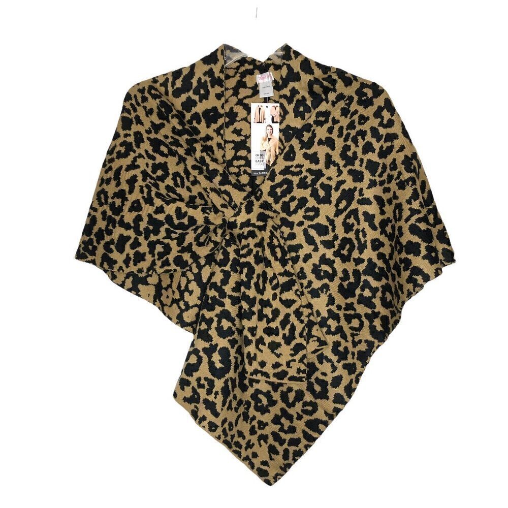 NWT - Top It Off The Katie Knit Wrap In Tan And Black Leopard Print - One Size